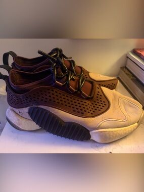 Brown and Cream Perforated Lace-Up Sneakers